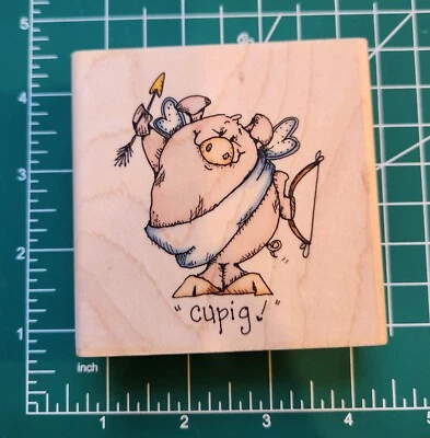 RARE Whipper snappers Rubber stamp Large Pig "CUPIG Valentines Cupid Hearts B10  - Image 1 of 4