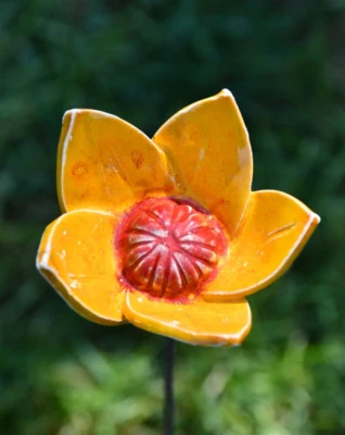 Keramik Gartendeko Blume Blumenstab Gartenstecker H45cm Midene Handgefertigt - Bild 1 von 4