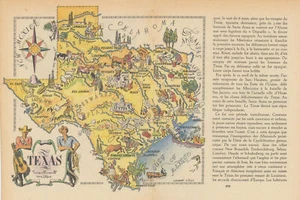 Texas small state map by Jacques Liozu 1946 old vintage plan chart - Picture 1 of 1