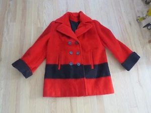Vintage Red Black Hudson's Bay Blanket Jacket Pea-Coat - Picture 1 of 9