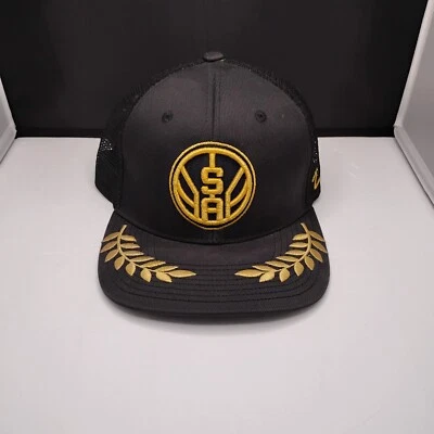 San Antonio Spurs Mesh Court Side Snapback Cap Black w/Gold Wreath - Image 1 of 4