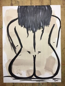 Matt Scalf 18x24 Akt Frau Abstrakt ORIGINAL GEMÄLDE Nackte Frau Figur Po - Bild 1 von 3