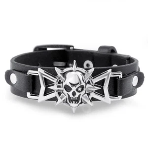 Black leather Bracelet Bangle men women - Picture 1 of 4