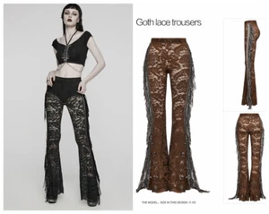 Punk Rave Mujeres Punk Sexy Calce Ajustado Pantalones Gótico Floral Malla Encaje Pantalones Acampanados - Imagen 1 de 29