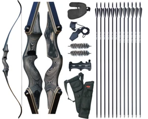 60lbs 60" Takedown Recurve Bow 12pcs Arrows Wooden Archery Hunting - Picture 1 of 12
