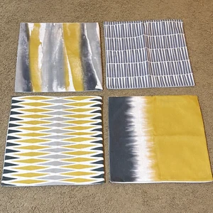 Waterproof Throw Pillow Covers Set Of 4 17 X 17 Yellow Grey Outdoor Geometric - Picture 1 of 10