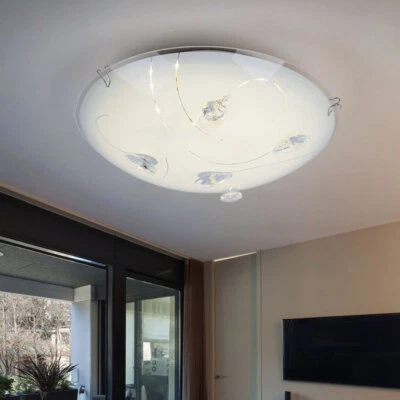 GLOBO Deckenleuchte Deckenlampe Kristalle Glas satiniert rund LED 8W Chrom D 25 cm