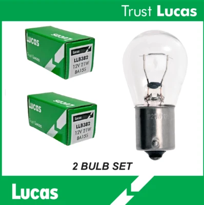 2 x LUCAS LLB382 382 Bulbs P21W 12V 21W  BA15s Stop Indicator Single Filament - Image 1 of 3