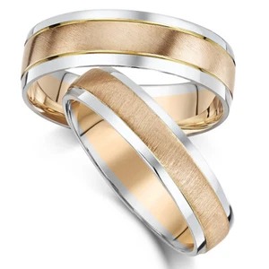 Para Él & para Ella 6&7mm 9ct Rosa & Oro Blanco Alianza - Imagen 1 de 1
