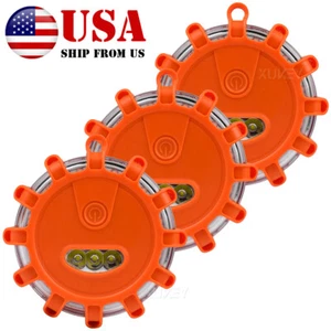 3pcs LED Road Flares Emergency Disc Roadside Safety Light For Car Truck Trailer. - Picture 1 of 9