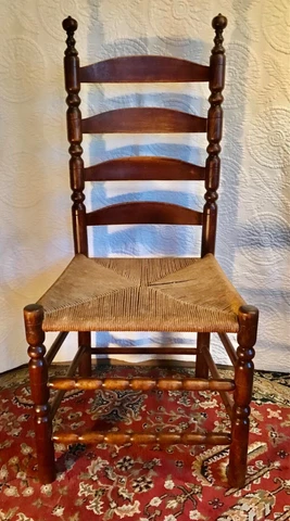 Antique Queen Anne Ladder Back Chair with Rush Seat 43.5” H Cover
