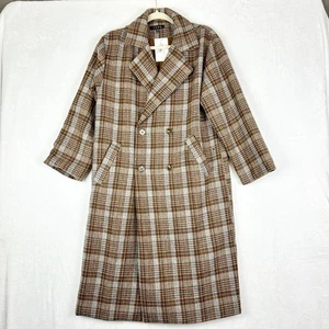 Fore Houndstooth Plaid Double Breasted Pea Coat Size Medium NEW Longline  - Picture 1 of 7