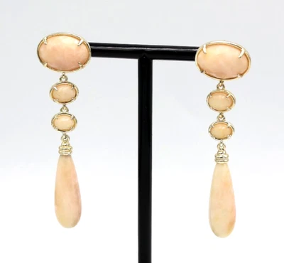 Orecchini pendenti vintage anni '80 Italia in argento 925 dorato con quarzo rosa - Immagine 1 di 4