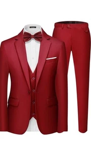 MAGE MALE Men's 3 Pieces Suit Elegant Solid One Button Slim Fit Single - Picture 1 of 6