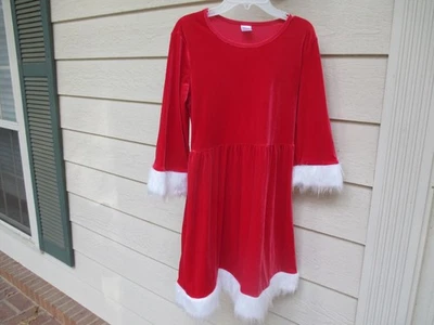 Holiday Time Girl's Red Velvet White Faux Fur Christmas Santa Dress Sz XL 14-16 - Image 1 of 4