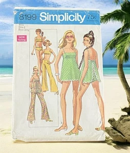 Simplicity Pattern 8199 Sz 6 Hippie 60s Bell-bottoms Swimsuit Halter Top Groovy - Picture 1 of 7