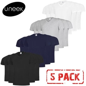 5 PACK UNEEK Classic V-Neck T Shirt Mens Plain Cotton Short Sleeve Tee UC317 - Picture 1 of 9
