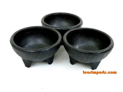 Cuencos de salsa Molcajete mexicanos negros - Juego de 3 cuencos de plástico para inmersión de guacamole Foto 1 de 2