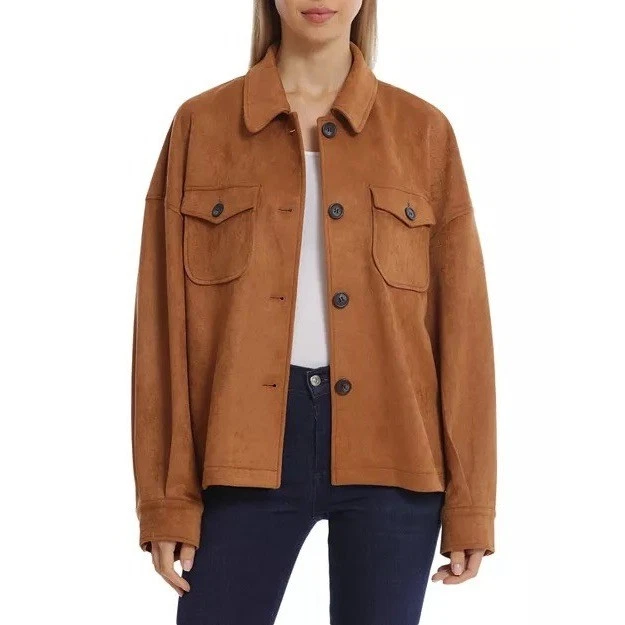 NUEVO SIN ETIQUETAS Colección Bagatelle Imitación Gamuza Marrón Chaqueta Pequeña Abotonada Cazadora Boho Foto 1 de 4