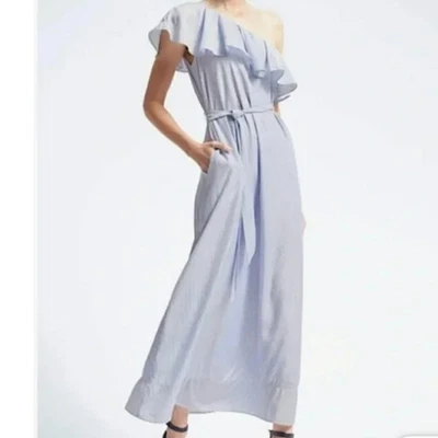 Vestido para mujer Banana Republic talla pequeña azul blanco a rayas un hombro maxi nuevo con etiquetas Foto 1 de 4