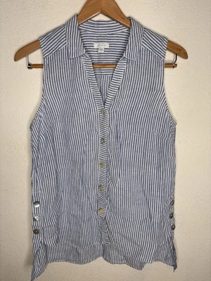 Top Jill Love de lino azul a rayas sin mangas talla S Foto 1 de 4