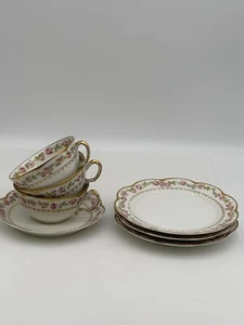 Haviland Limoges Schleiger Cabbage Rose 3 Teacups 1 Saucer  3 Dessert Plates - Picture 1 of 16