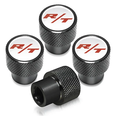 Tapas de vástago de válvula de neumático de aluminio blanco sobre negro con logotipo Dodge R/T en blanco Foto 1 de 4