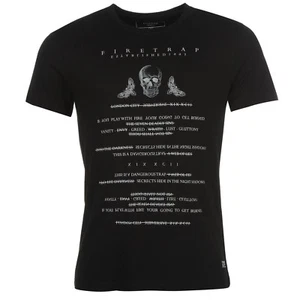 FIRETRAP MEN'S 7 DEADLY SINS BLACK T-SHIRT WITH TEXT, SKULL, MOTHS - SIZE SM/MED - Picture 1 of 9