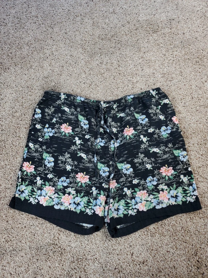 Vintage OP Ocean Pacific Bermuda Short Size XL Women Black Floral Drawstring Y2K - Image 1 of 4