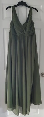 Revelry Zoe Chiffon Dress Bridesmaid Olive Size 14 - Image 1 of 4