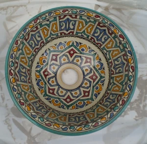 HAND PAINTED CERAMIC HAND WASH BASIN * FES POTTERY 30 cm Multi Colour - Picture 1 of 5