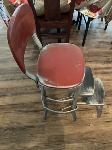 Antique High Chair Step stool Cosco Brand Kitchen Bar seat Red Cover