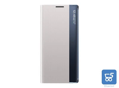 Flip Cover per Samsung A13 5G Bordo Trasparente Chiusura Effetto Tessuto Argento - Immagine 1 di 2