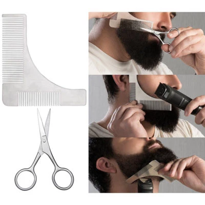 Sichler Edelstahl-Bartschneide-Set: Bartschere und 2in1-Kamm mit Schablone