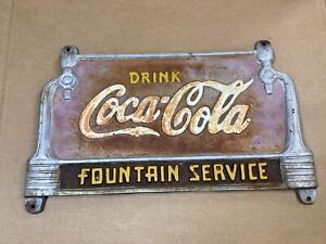 Vintage Coca-Cola Fountain Service Sign - Cast Iron Advertising Chair Bench Sign