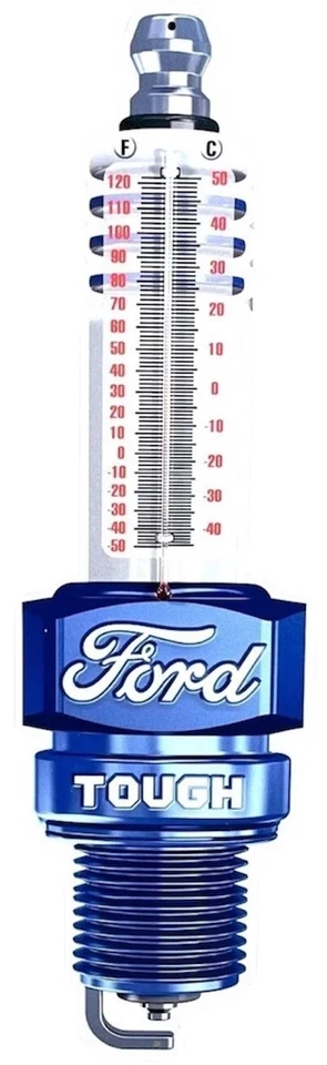 Ford Tough Spark Plug Thermometer 17" Metal Aluminum Sign Garage Bar Truck New - Image 1 of 1