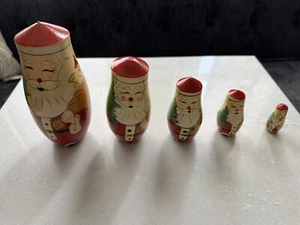 Set of Five Santa Nesting Dolls Christmas Tree Toys Candy Cane Holiday Decor - Picture 1 of 7