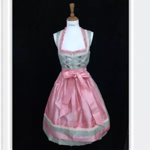 Pink Green Dirndl Oktoberfest Lace Up Dress Size 44 Medallion Apron Cosplay F96 - Picture 1 of 9