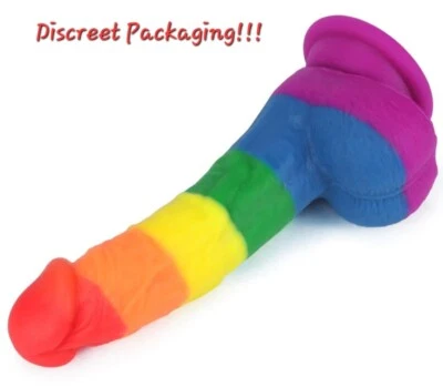 Consolador Orgullo Arco Iris 8" - Ventosa Fuerte - Silicona Impermeable Características Realistas Foto 1 de 4