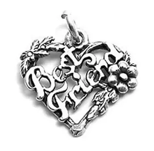 Original 925 Sterlingsilber bester Freund im Herzen mit Blumen Charm Anhänger - Bild 1 von 1