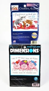 2 NOS Kits 1999 Dimensions 3 Little Pigs Diet Cross Stitch 2005 Creative Accents - Picture 1 of 7