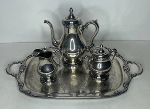 1847 Rogers Brothers Remembrance 3 Piece Silver Plated Tea Coffee Set with Tray - Picture 1 of 13