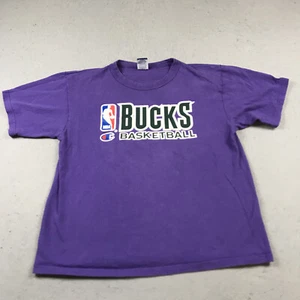 VINTAGE Milwaukee Bucks Shirt Mens Large Purple Champion Short Sleeve NBA 90s - Picture 1 of 10