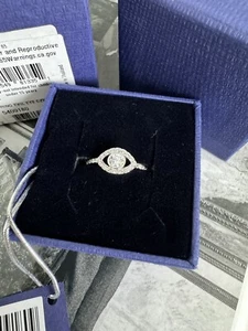 NWT Genuine Swarovski Evil Eye Shape Rhodium Plated Silver Tone Ring size 52 - Picture 1 of 10