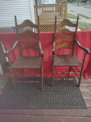 2 Antique High Back Ladder End Chairs Cover