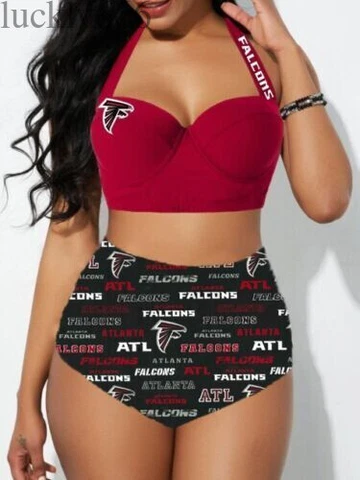 Atlanta Falcons Women's 2PCS Bikini Set Push Up Swimsuit Beach Halter Swimwear Cover