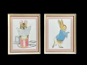 Vintage Set Of 2 Peter Rabbit Wood Framed Prints Pictures Nursery 19.5x15.5 - Picture 1 of 11