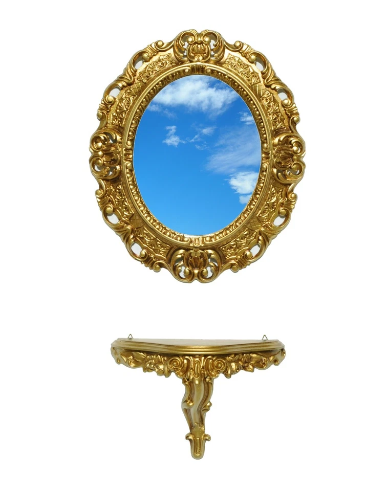 ESTANTE + ESPEJO OVALADO DE ESTILO BARROCO REPRODUCIDO EN PLÁSTICO RECICLADO - Imagen 1 de 1