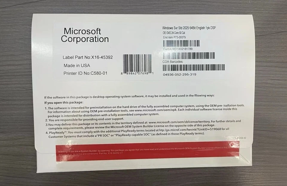 Microsoft Windows Server 2022 Standard 64Bit 24Core 50 CALs DVD License Key-R3