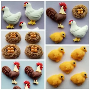 Resin Flat Backs HENNY PENNY Hen Rooster Chick Nest Eggs Easter Craft Cabochons - Picture 1 of 9
